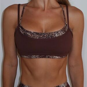 Leopard Print Brown Sports Bra and short set